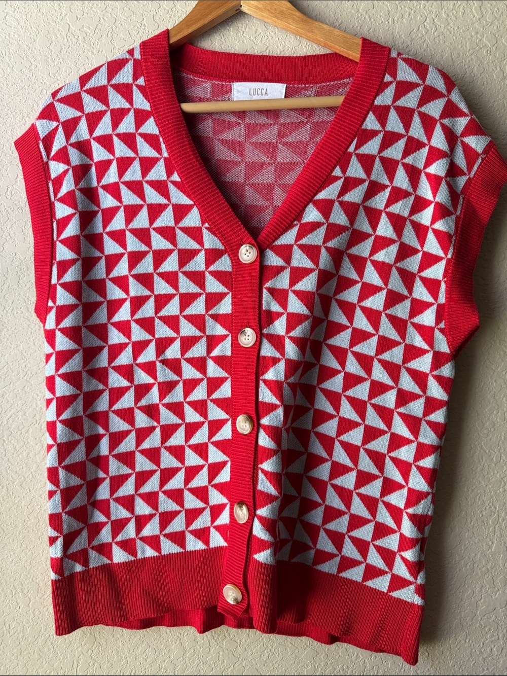 Lucca Couture Red & Blue Geometric Sweater